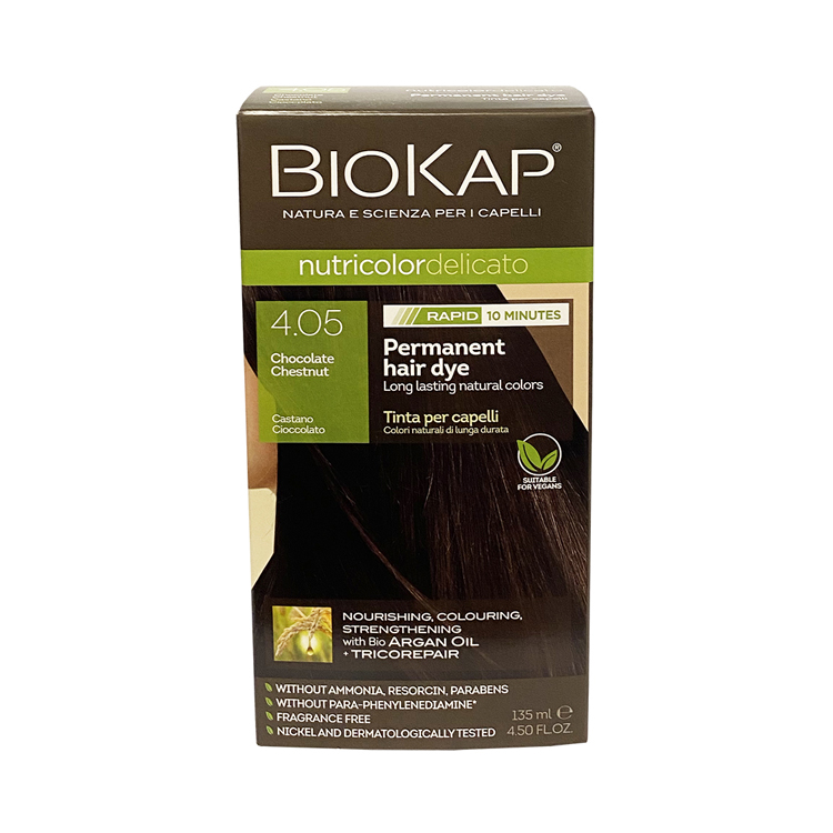 BioKap Nutricolor Delicato RAPID Chocolate Chestnut 4.05 Permanent Hair Dye 135ml